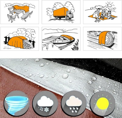1.5 x 2 m Heavy-Duty Tarpaulin Cover - Silver/Black 260GSM - Waterproof - 4