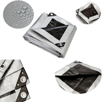 1.5 x 2 m Heavy-Duty Tarpaulin Cover - Silver/Black 260GSM - Waterproof - 5