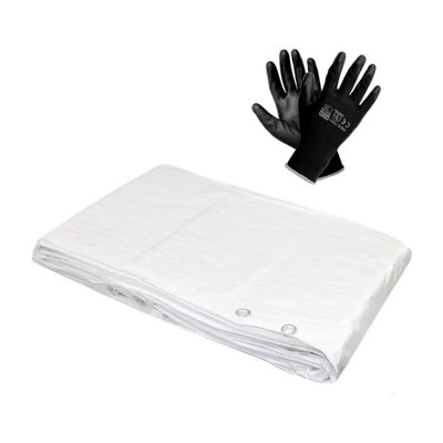 1.5 x 2 m Tarpaulin Cover - White 90GSM - Waterproof, Weatherproof, Frost-Resistant, UV Protection + Work Gloves