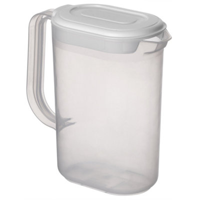 1.5L Litre Plastic Fridge Door Jug With Lid Water Juice Milk Drinks ...