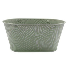 1.5L Pastel Green Trough Planter Leaf Pattern Decorative Patio 23cm Pot Bowl