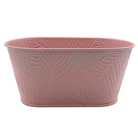 1.5L Pastel Pink Trough Planter Leaf Pattern Decorative Patio 23cm Pot Bowl