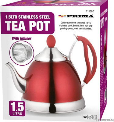 1.5l Red Stainless Steel Lightweight Whistling Kettle Camping Fishing Cordless