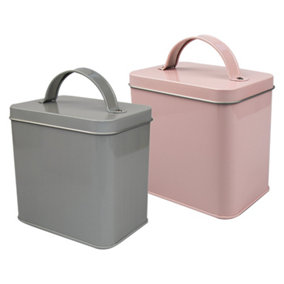 1.5L Small Metal Storage Container Tin Kitchen Home Garden Utility Box with Lid - Pink