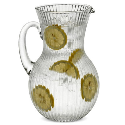 1.5L Vintage Ribbed Clear Glass Pitcher with Handle and Pour Spout