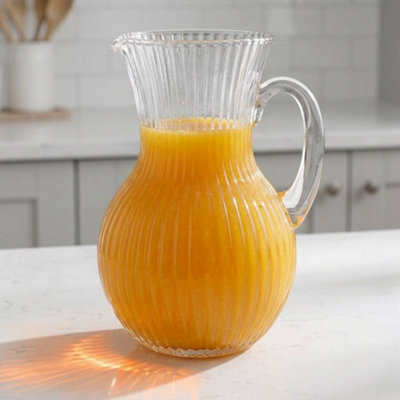 1.5L Vintage Ribbed Clear Glass Pitcher with Handle and Pour Spout