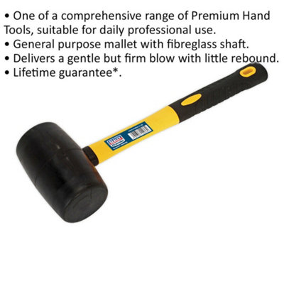 1.5lb Rubber Mallet - Fibreglass Shaft - General Purpose Hammer - DIY Camping