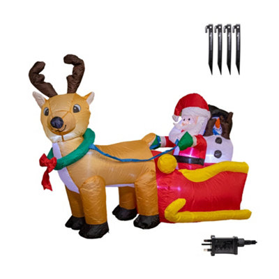 1.5m (5ft) Santa and Snowman in Red Sleigh Christmas Inflatable with ...