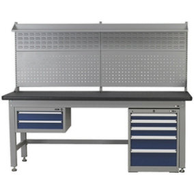 1.5m Complete Industrial Workstation & Cabinet Set - Back Panel Drawers Storage