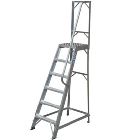 1.5m Heavy Duty Single Sided Fixed Step Ladders - Handrail Platform Safety Barrier