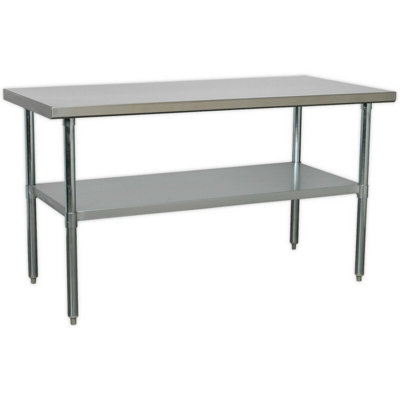 1.5m Stainless Steel Work Bench & Adjustable Storage Shelf - Kitchen ...