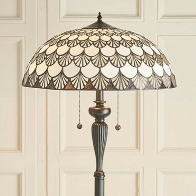 1.5m Tiffany Twin Floor Lamp Dark Bronze & Retro Stained Glass Shade i00025