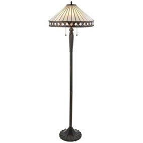 1.5m Tiffany Twin Floor Lamp Dark Bronze & Stained Glass Simple Shade i00015