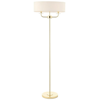 1.5m Twin Floor Lamp Brass & White Shade 2 Bulb Standing Living Room ...