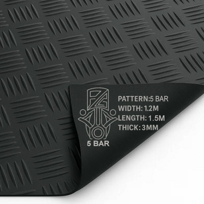 1.5m x 1.2m Checker 5 Bar Rubber Flooring Matting Roll 3mm Thick Non ...