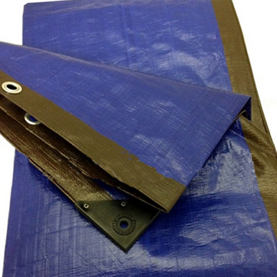 1.5M X 2.5M BROWN/BLUE HEAVY DUTY TARPAULIN SHEET TARP COVER WITH EYELETS