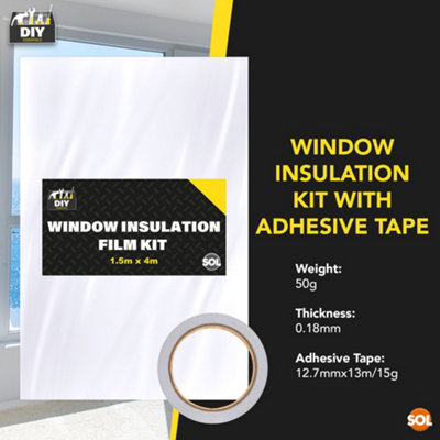 1.5m x 4m Window Insulation Film Kit for Winter & Summer, Weatherproofing Window Insulation Kits, Window Draft Excluder Film