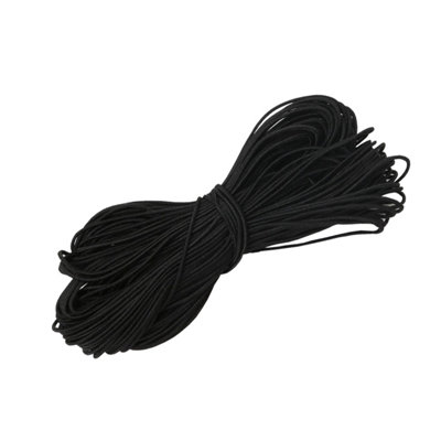 1.5mm Elastic Cord, Thread Beading String Round Cord Stretchy Elastic, Black - 25 Metres