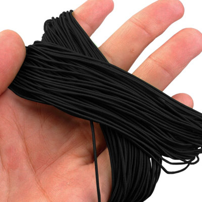 1.5mm Elastic Cord, Thread Beading String Round Cord Stretchy Elastic, Black - 25 Metres