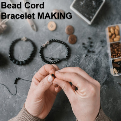 1.5mm Elastic Cord, Thread Beading String Round Cord Stretchy Elastic, Black - 25 Metres