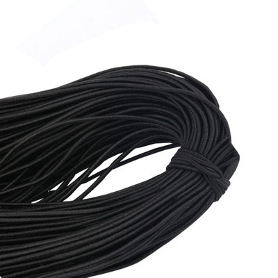 1.5mm Elastic Cord, Thread Beading String Round Cord Stretchy Elastic, Black - 25 Metres