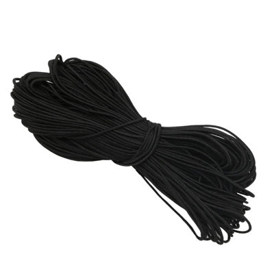 1.5mm Elastic Cord, Thread Beading String Round Cord Stretchy Elastic, Black - 25 Metres