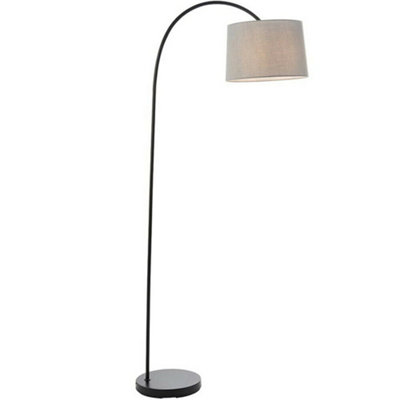 1.6m Curved Floor Lamp Matt Black & Grey Shade Free Standing