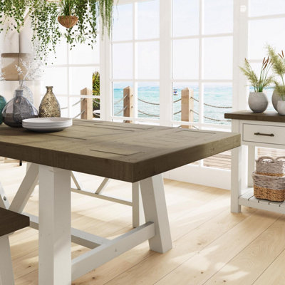1.6M Solid Reclaimed Pine Truffle Dining Table Set With 2 FREE Extensions