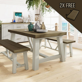 1.6M Solid Reclaimed Pine Truffle Dining Table Set With 2 FREE Extensions