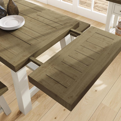 1.6M Solid Reclaimed Pine Truffle Dining Table Set With 2 FREE Extensions
