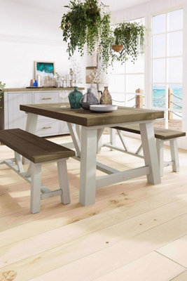 1.6M Solid Reclaimed Pine Truffle Dining Table Set With 2 FREE Extensions