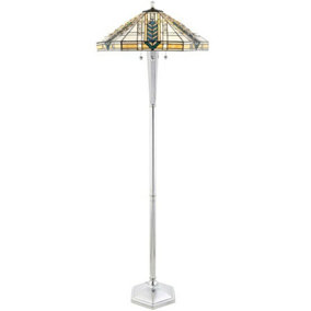 1.6m Tiffany Multi Light Floor Lamp Aluminium & Stained Glass Shade i00020