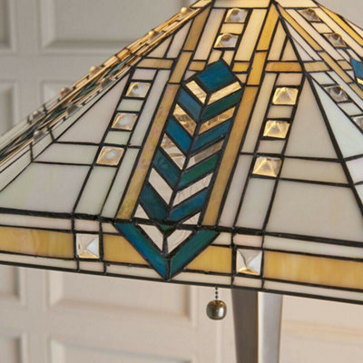1.6m Tiffany Multi Light Floor Lamp Antique Brass & Stained Glass Shade i00021