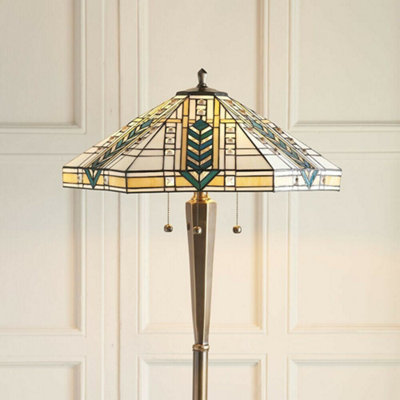 1.6m Tiffany Multi Light Floor Lamp Antique Brass & Stained Glass Shade i00021