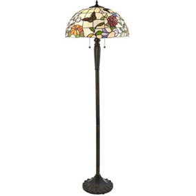 1.6m Tiffany Twin Floor Lamp Dark Bronze & Butterfly Stained Glass Shade i00007