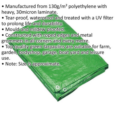1.73m x 2.31m Green Tarpaulin - Mould and Mildew Proof - Waterproof Cover Sheet