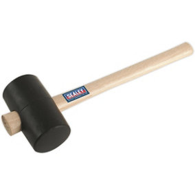 1.75lb Black Rubber Mallet - Wooden Shaft Handle - General Purpose Hammer