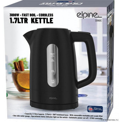 1.7L Cordless Electric Kettle 3000W Fast Boil with Auto Shut Off Safety ...
