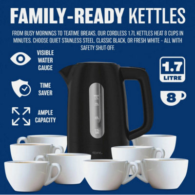 1.7L Cordless Electric Kettle 3000W Fast Boil with Auto Shut Off Safety ...