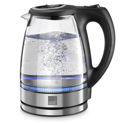 1.7L Electric Glass Kettle - Blue LED while boiling - Ergonomic Handle - Boil Dry And Overheat Protection - Portable Design
