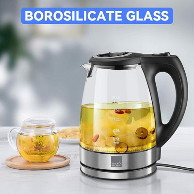 1.7L Electric Glass Kettle - Blue LED while boiling - Ergonomic Handle - Boil Dry And Overheat Protection - Portable Design