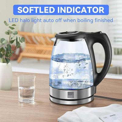 1.7L Electric Glass Kettle - Blue LED while boiling - Ergonomic Handle - Boil Dry And Overheat Protection - Portable Design - 4