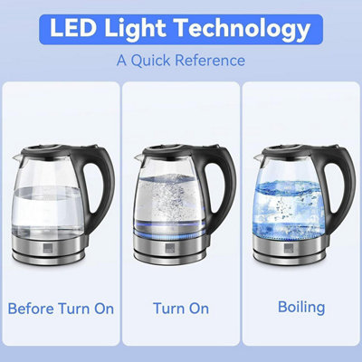 1.7L Electric Glass Kettle - Blue LED while boiling - Ergonomic Handle - Boil Dry And Overheat Protection - Portable Design - 5