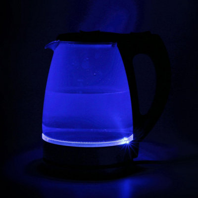 1.7L Electric Glass Kettle - Blue LED while boiling - Ergonomic Handle - Boil Dry And Overheat Protection - Portable Design - 8