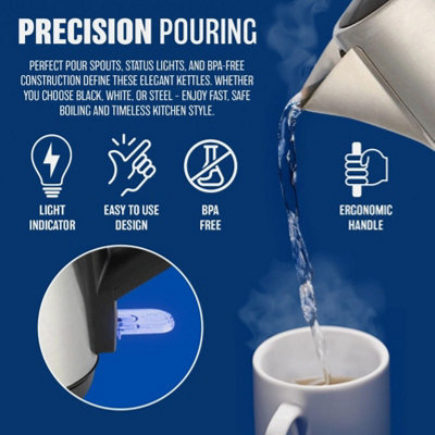1.7L Fast Boil 3000W Cordless Kettle Electric White Fast Boil Auto Shut ...