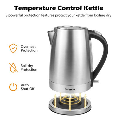 1.7L Kettle 3000w Rapid Boil Stainless Steel with 360 degree Base Automatic Shut-off