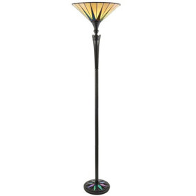 1.7m Tiffany Uplight Floor Lamp Black & Multi Colour Stained Glass Shade i00010