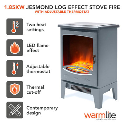 1.85KW Jesmond Log Effect Fire Stove Grey