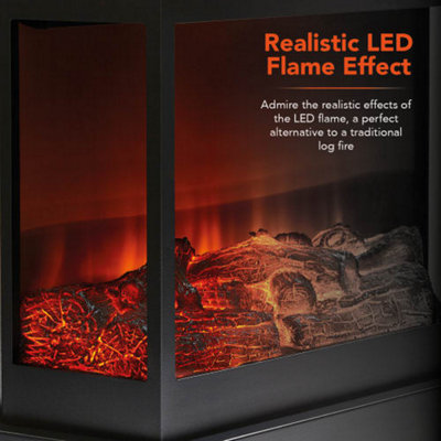 1.8KW Wells Panoramic Double Door Log Effect Fire Stove Black - 4