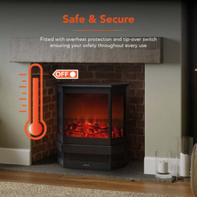 1.8KW Wells Panoramic Double Door Log Effect Fire Stove Black - 8